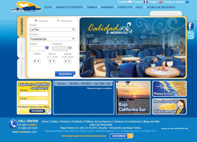 Le site de Baja Ferries Le site de Baja Ferries