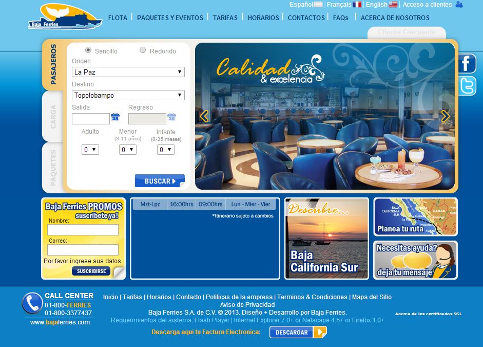 Le site de Baja Ferries Le site de Baja Ferries