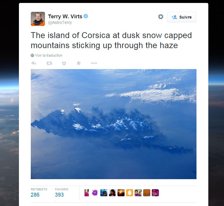 La Corse sur le twitter de @AstroTerry